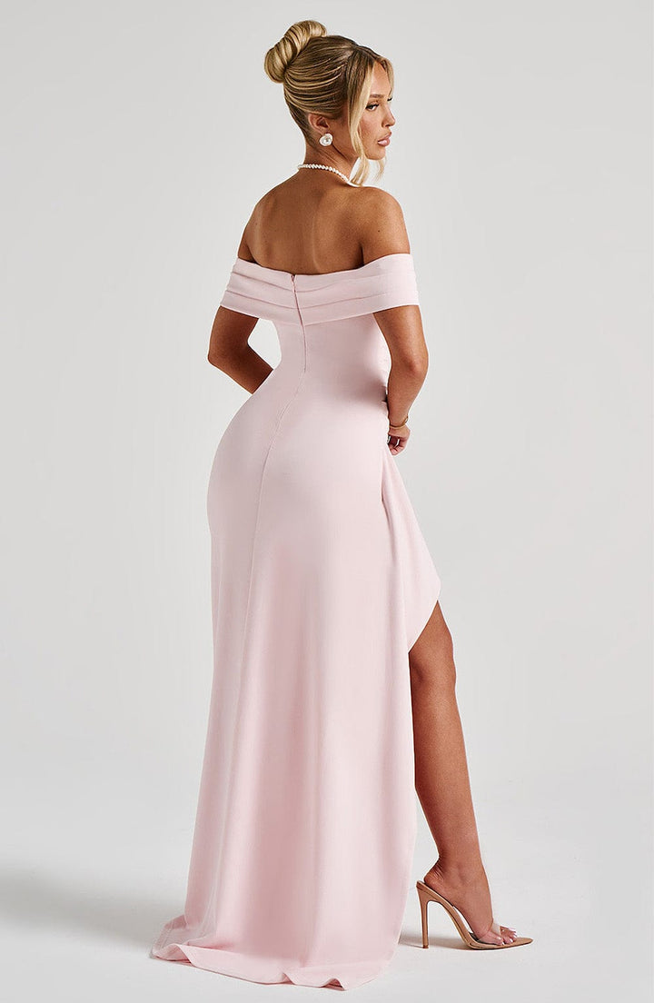 KIM | Off-Shoulder Satin Maxikleid für Hochzeitsgäste