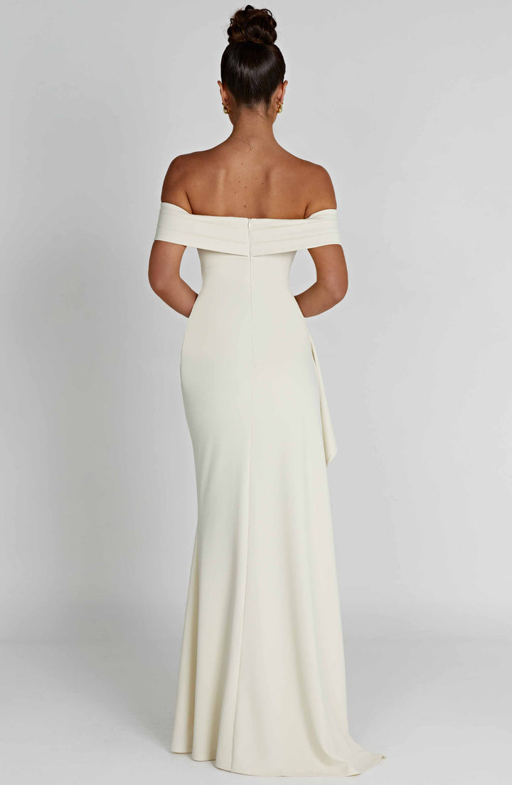 KIM | Off-Shoulder Satin Maxikleid für Hochzeitsgäste
