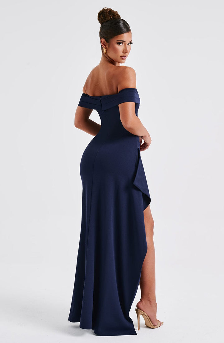 KIM | Off-Shoulder Satin Maxikleid für Hochzeitsgäste