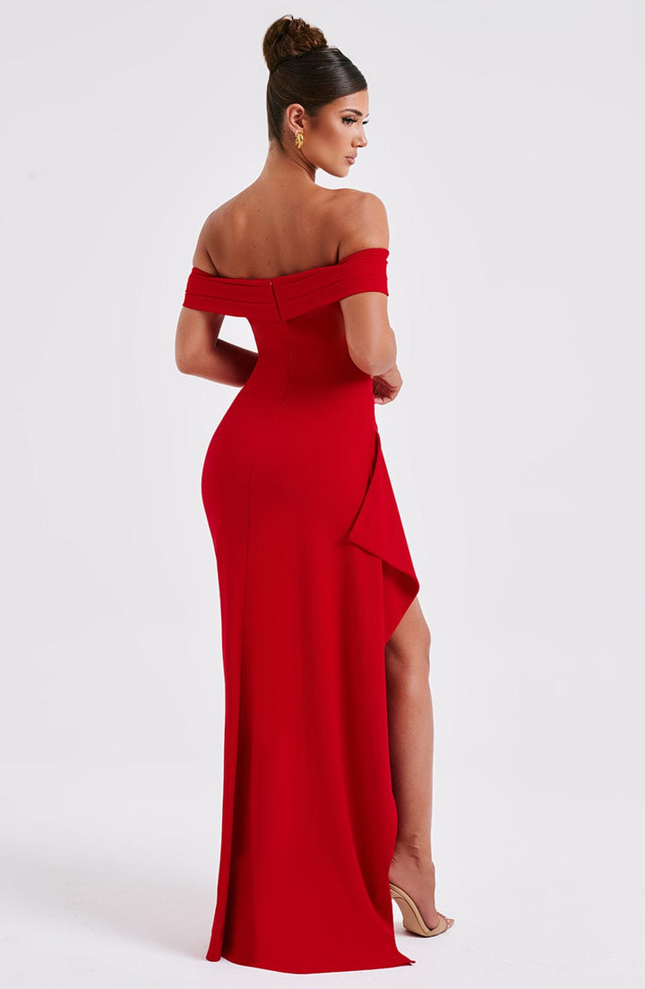 KIM | Off-Shoulder Satin Maxikleid für Hochzeitsgäste