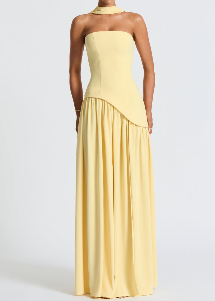 LINA | Trägerloses Maxikleid mit Schlitz für Hochzeitsgäste