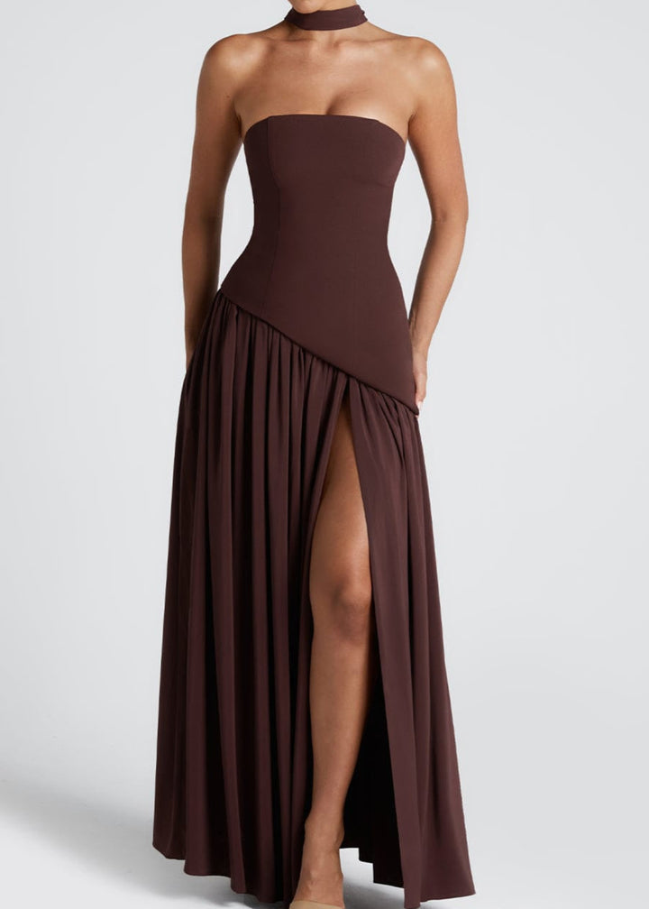 LINA | Trägerloses Maxikleid mit Schlitz für Hochzeitsgäste