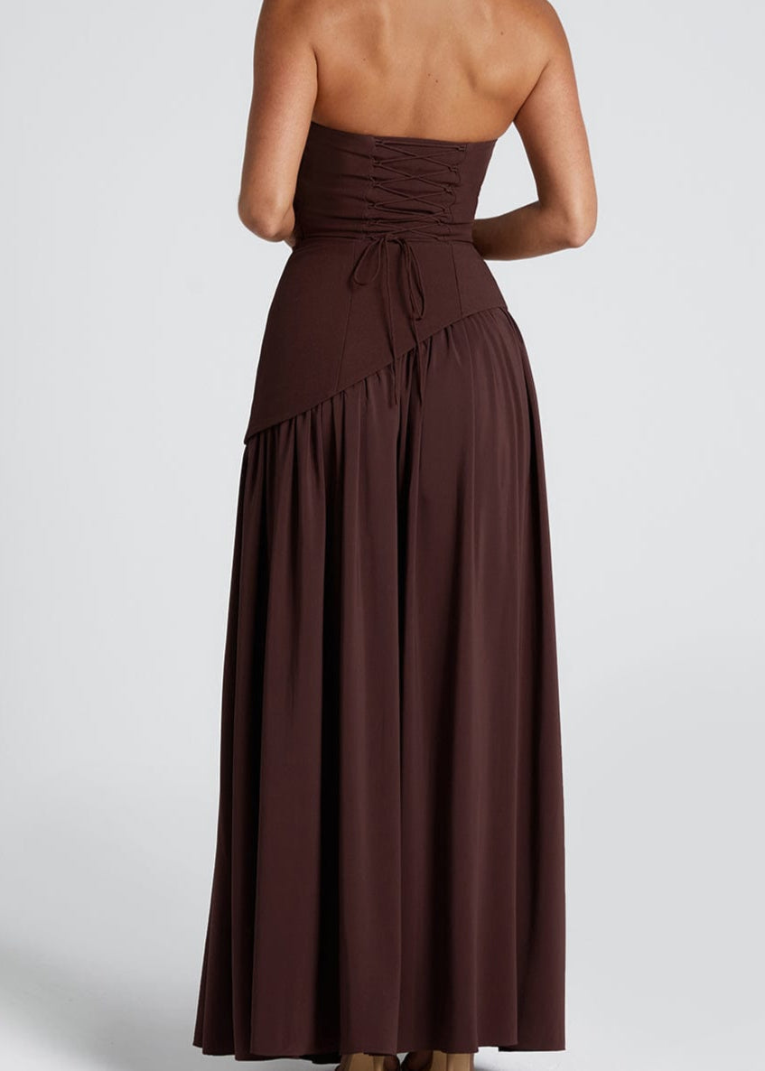 LINA | Trägerloses Maxikleid mit Schlitz für Hochzeitsgäste