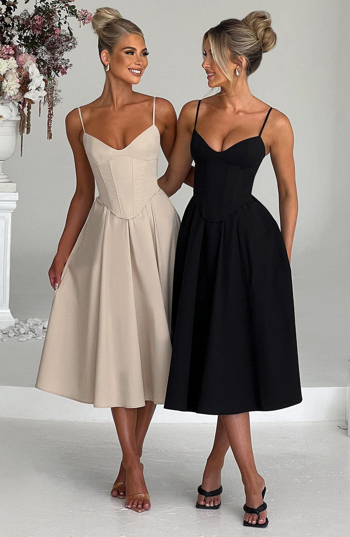 MAILEEN | Elegantes Corsage Midikleid für Hochzeitsgäste