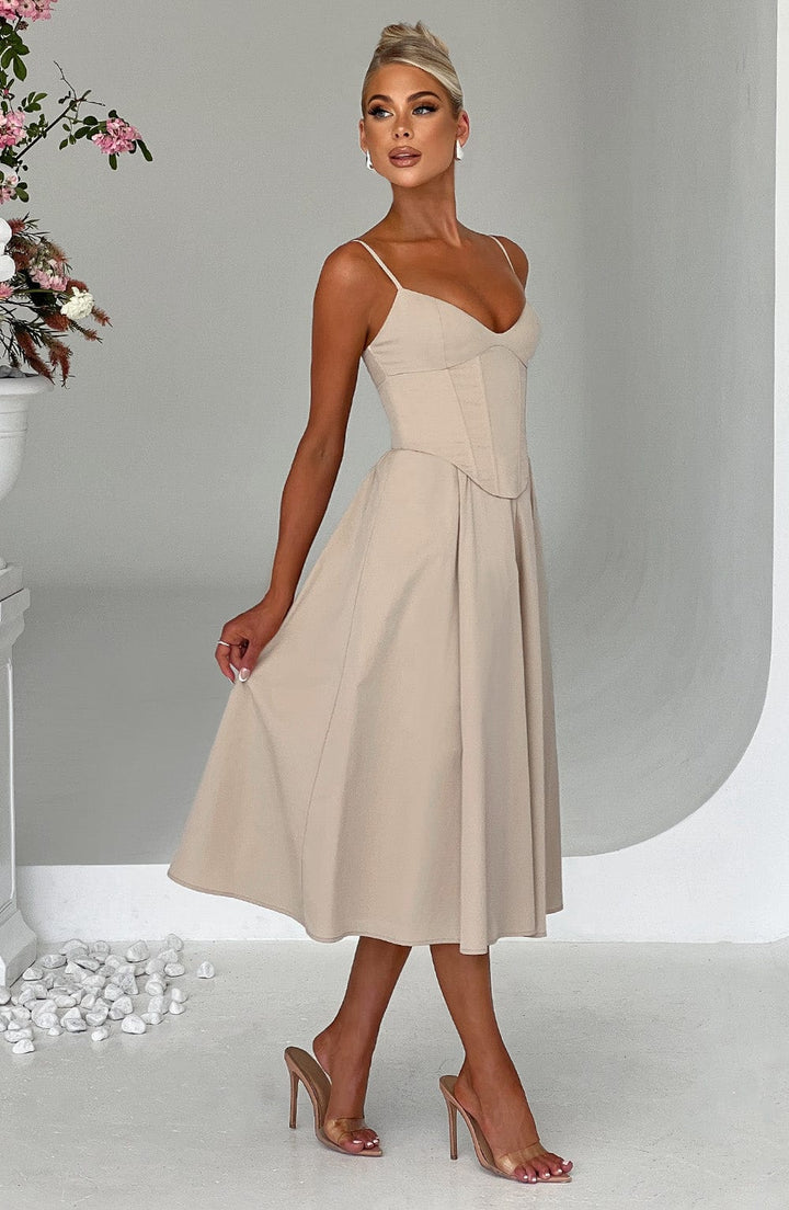 MAILEEN | Elegantes Corsage Midikleid für Hochzeitsgäste