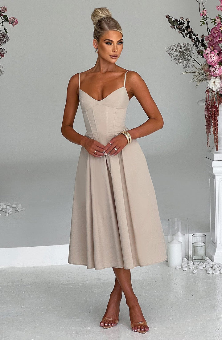 MAILEEN | Elegantes Corsage Midikleid für Hochzeitsgäste