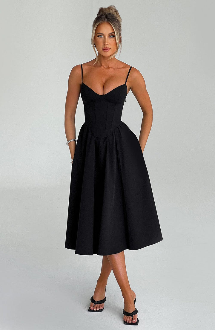MAILEEN | Elegantes Corsage Midikleid für Hochzeitsgäste