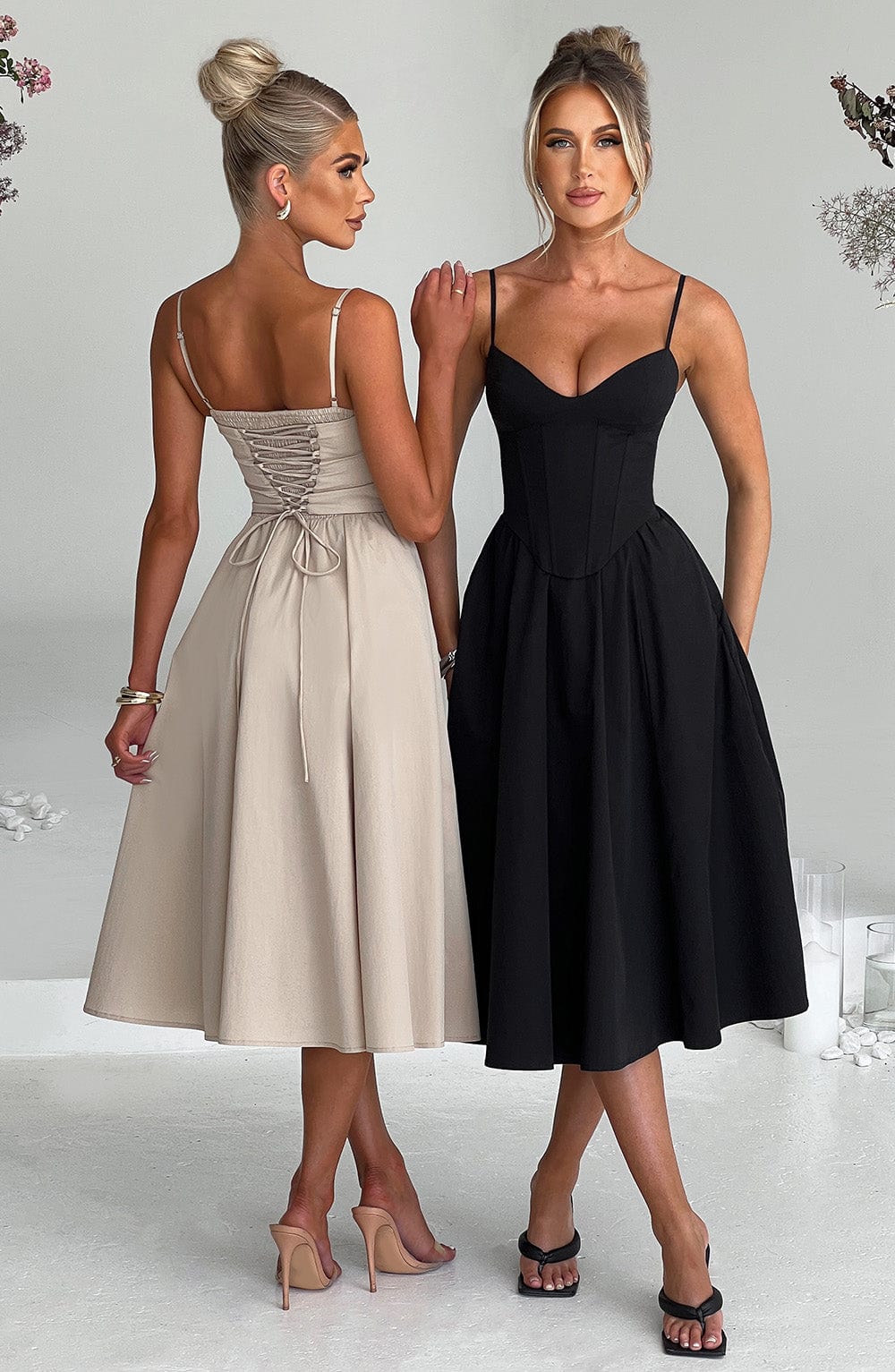 MAILEEN | Elegantes Corsage Midikleid für Hochzeitsgäste
