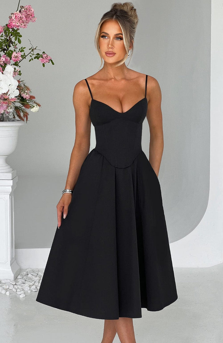 MAILEEN | Elegantes Corsage Midikleid für Hochzeitsgäste