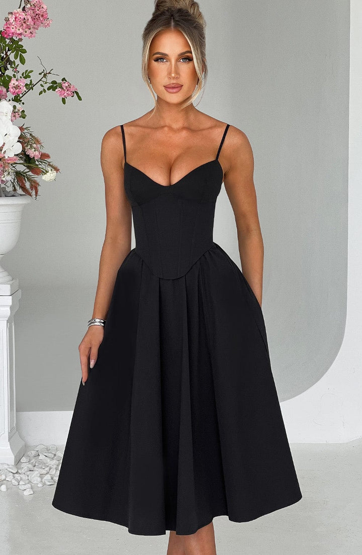 MAILEEN | Elegantes Corsage Midikleid für Hochzeitsgäste