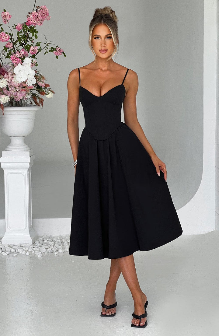 MAILEEN | Elegantes Corsage Midikleid für Hochzeitsgäste
