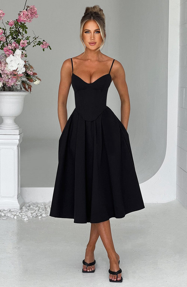 MAILEEN | Elegantes Corsage Midikleid für Hochzeitsgäste