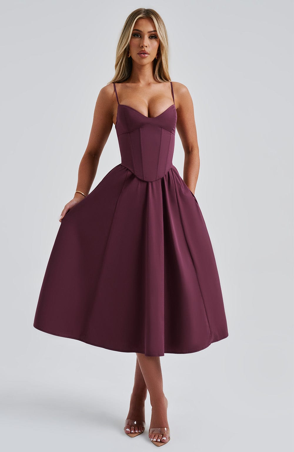 MAILEEN | Elegantes Corsage Midikleid für Hochzeitsgäste