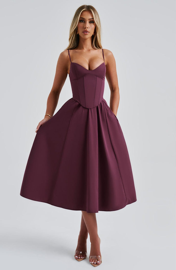 MAILEEN | Elegantes Corsage Midikleid für Hochzeitsgäste