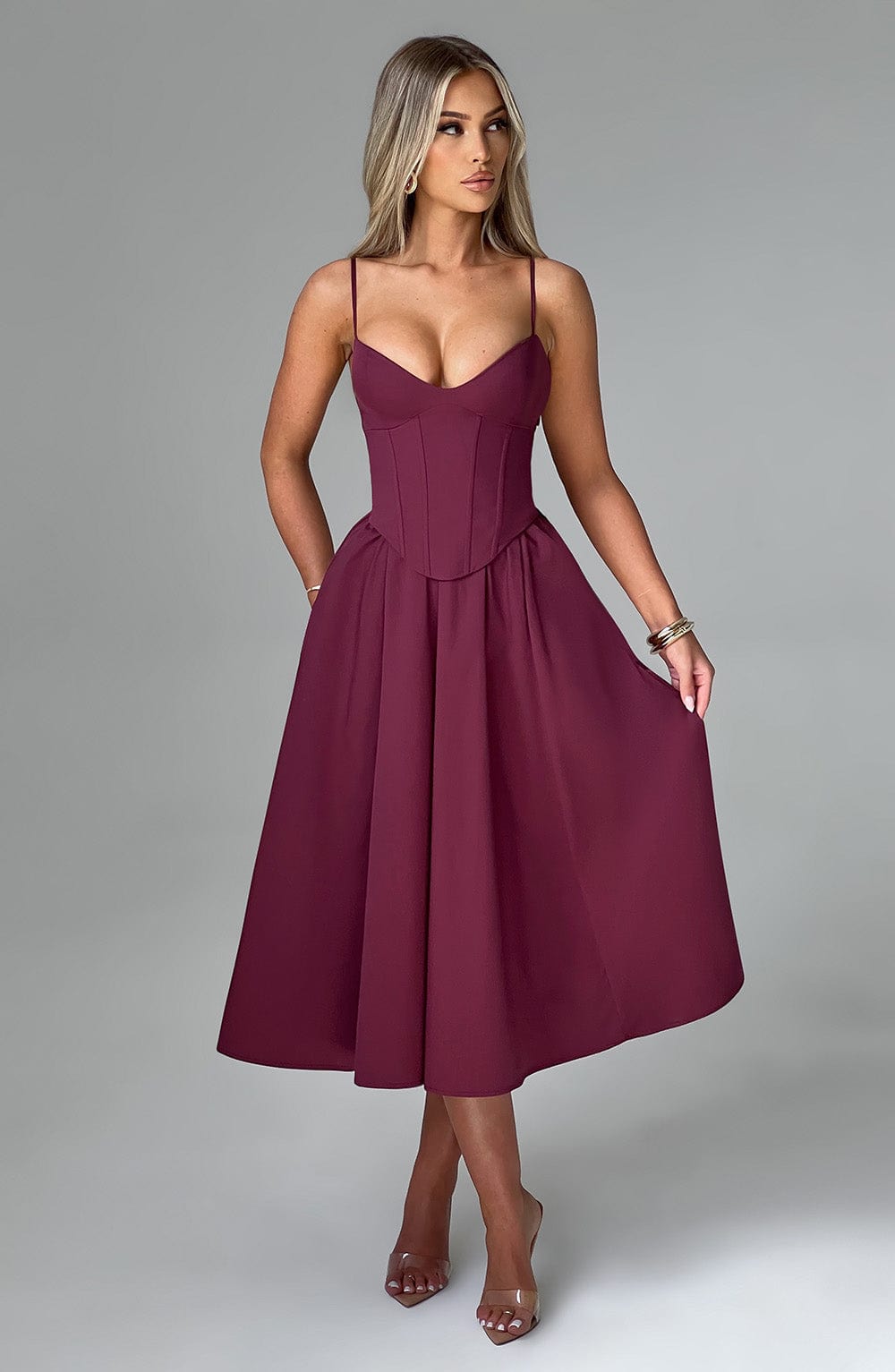 MAILEEN | Elegantes Corsage Midikleid für Hochzeitsgäste