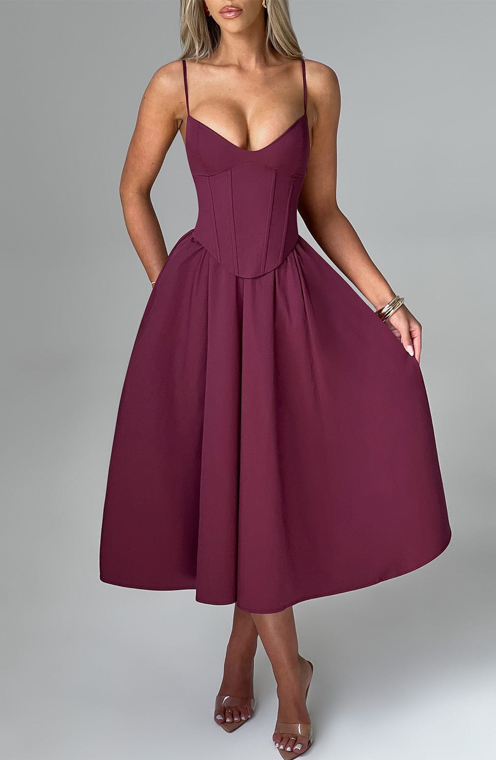 MAILEEN | Elegantes Corsage Midikleid für Hochzeitsgäste