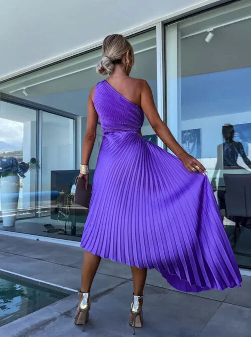 ELLA | One-Shoulder Plissee Midikleid für Hochzeitsgäste