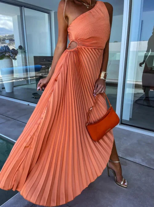 ELLA | One-Shoulder Plissee Midikleid für Hochzeitsgäste